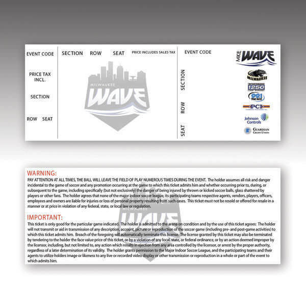 Milwaukee Wave Ticket Front and Back Sports Ticket Design