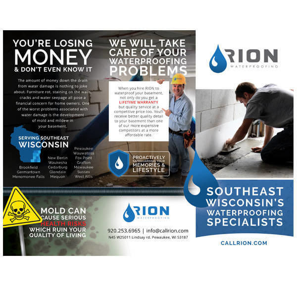 Rion Waterproofing Tri-Fold Brochure - Back Custom Brochure Design