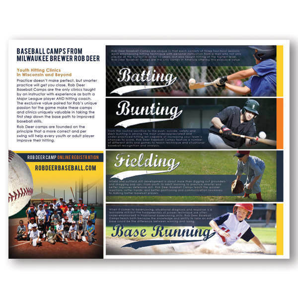 Rob Deer Baseball Camp Tri-Fold Back Tri-Fold Design Milwaukee