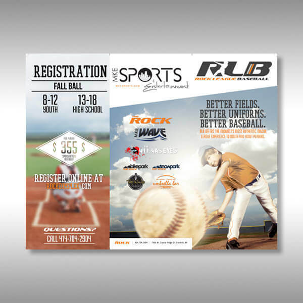The Rock League Baseball Tri-Fold Brochure - Back Personalized Brochure Design Milwaukee