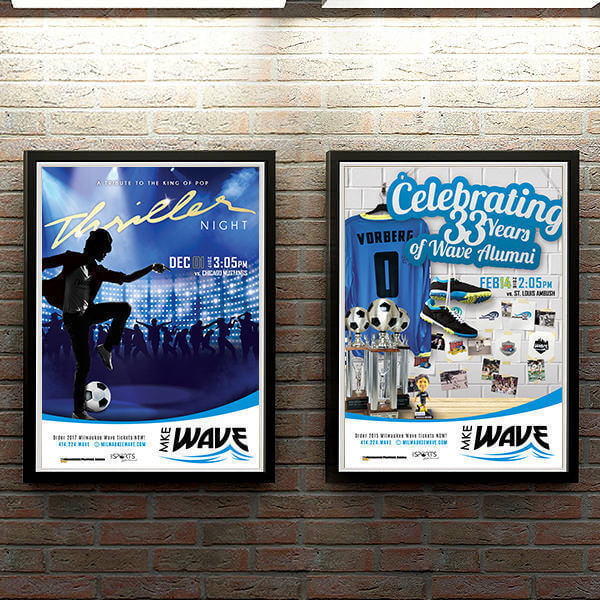 Thriller and Celebrating 33 Years of Wave Alumni Event Posters Event Poster Designs for Milwaukee Wave