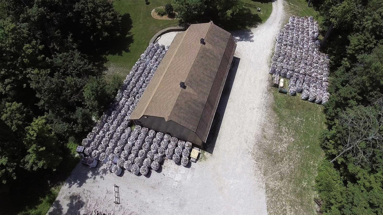 S&T firewood overhead view taken with drone Drone photography by iNET for marketing and promotional use