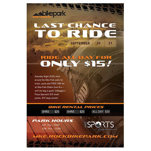 Rock Bike Park End of Season Ad - Back Custom Milwaukee Ad Design
